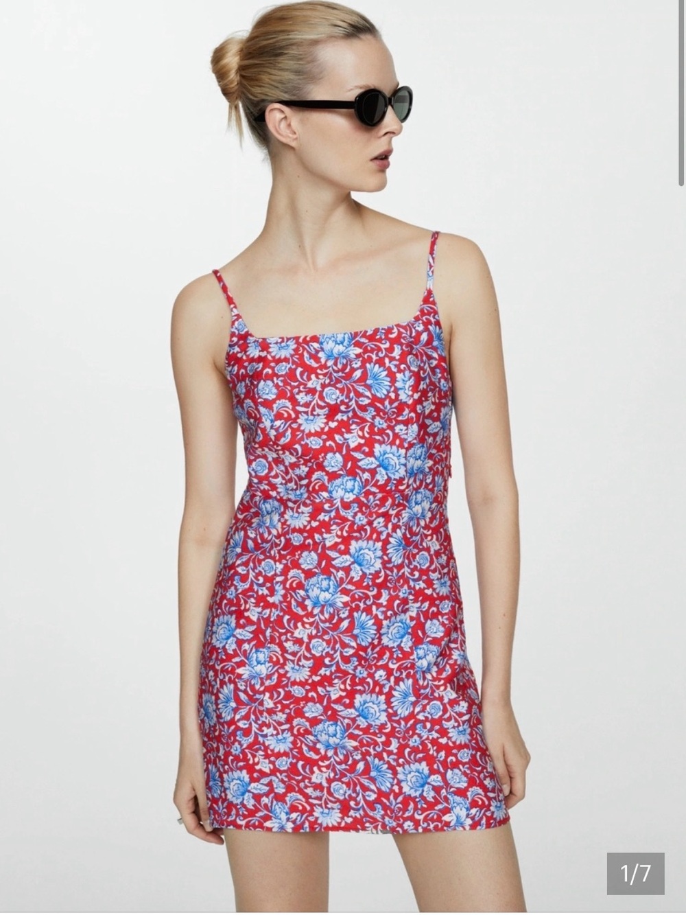 NWT - Mango floral printed mini dress in red and blue size M